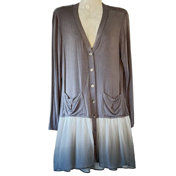 LOGO by Lori Goldstein Cardigan Tunic Oversized Periwinkle Ombre Pockets Size XS - Picture 1 of 7